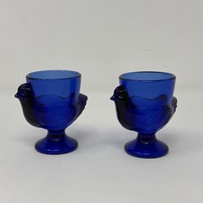 2 Vintage ?? Cobalt Blue Glass Hen / Bird Egg Cup Holders Made in France