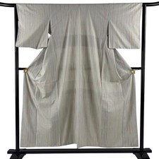 JAPANESE KIMONO TSUMUGI GRAYISH GREEN 153cm 5 ft 0 in PURE SILK FF13110