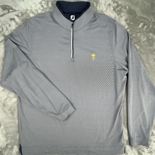 FootJoy Pullover Herren Large grau gestreift Golf 1/4 Zip Performance Ryder Cup