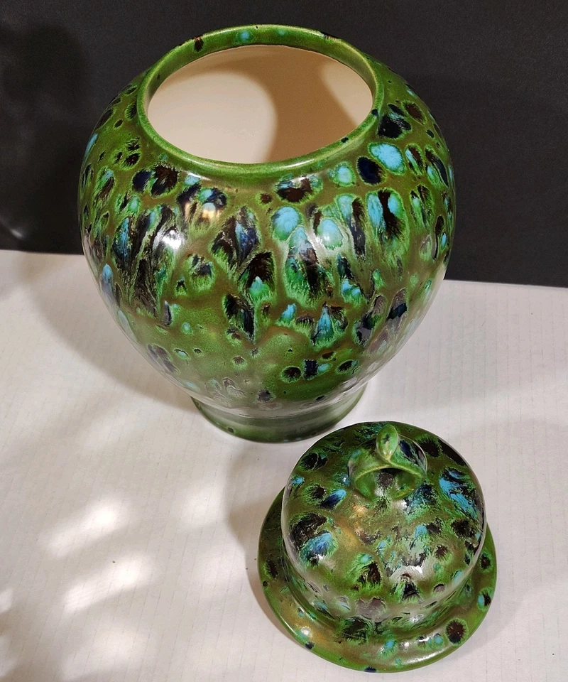 Tarro de jengibre aguamarina marrón verde pintado a mano Foto 2 de 4