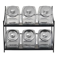 HUBERT Glass Jar Display Rack, Black Metal with Six 1/2 gal Clear Glass Jars -
