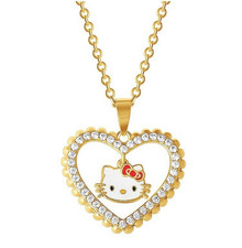 Hello Kitty 18K Gold Flash Plated Cubic Zirconia Heart Pendant Necklace-NEW