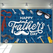 Large Fathers Day Banner Decorations 72" x 48" Happy Father's Day Backdrop Blue.