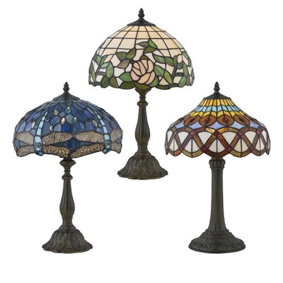 Tiffany Tischlampe Nachttischlampe aus farbigem Glas Libelle Blumen