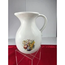White Ceramic Pitcher Vase with Fruit Design Table Decor Harris of Chicago