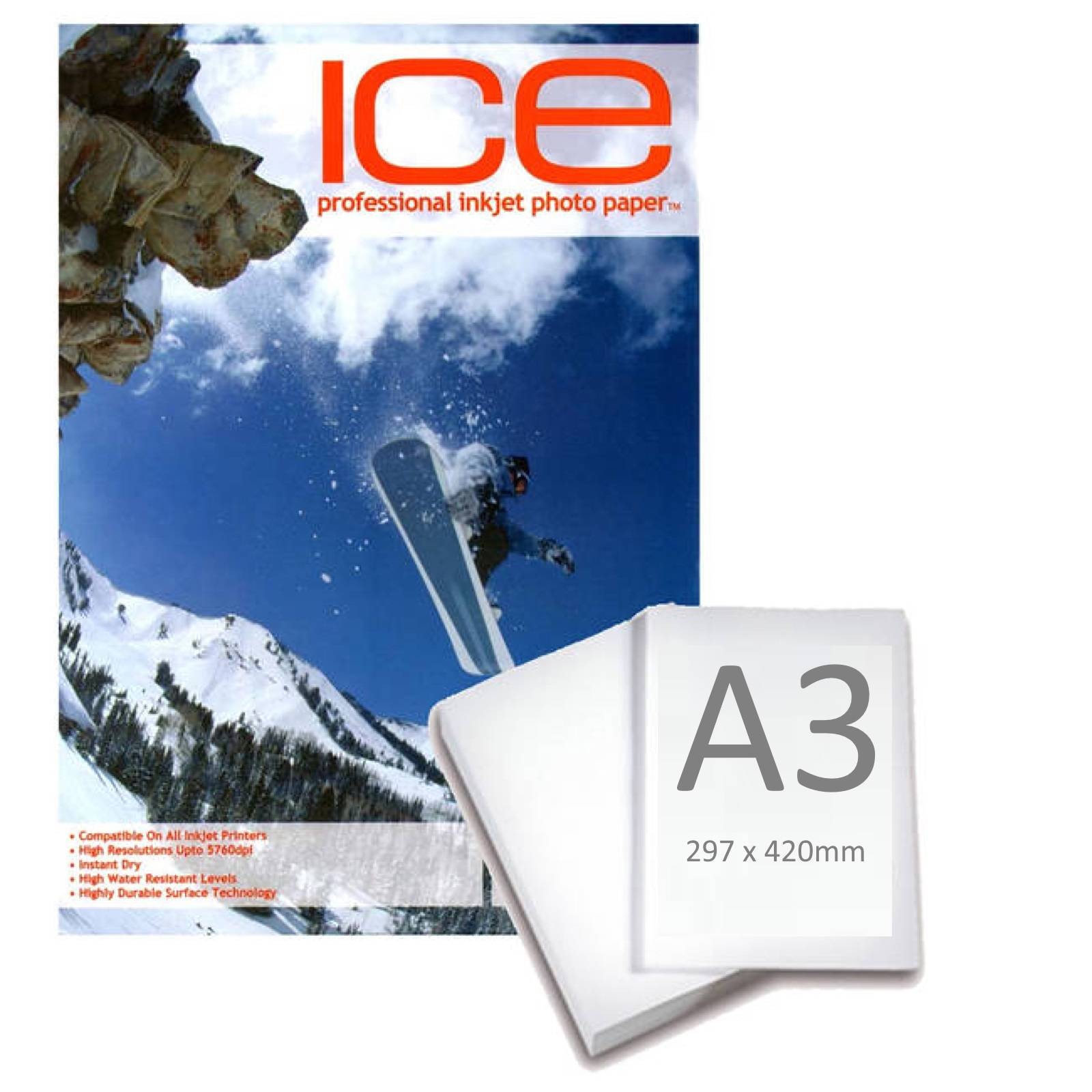 Ice Glossy Coated A3 Self Adhesive Inkjet Photo Paper 130gsm - 25 Sheets