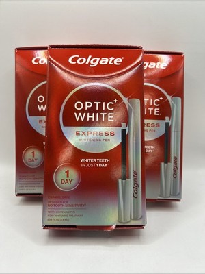 3x Colgate Optic White EXPRESS Teeth Whitening Pen/ Brush Sealed
