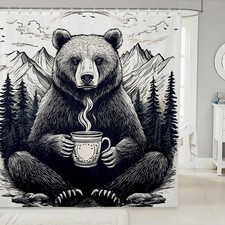 Black Bear in The Wild Shower Curtain Rustic Farm Animal Bathroom Curtains fo...