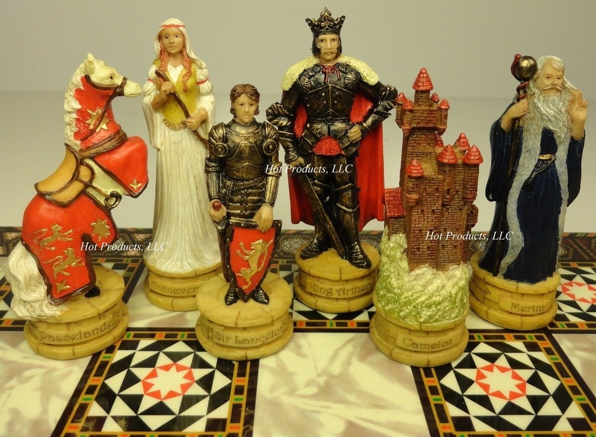 Medieval Times King Arthur Camelot Chess Set with 14 1/2"" Mosaic Color Board