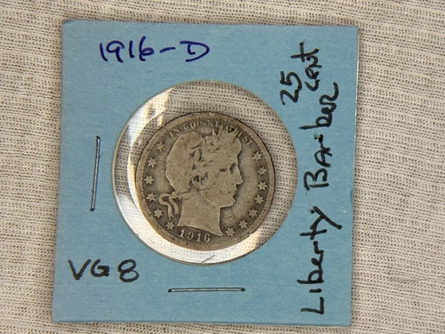 1916-D US Mint Liberty Barber Quarter Dollar 90% Silver Troy ounce .1808 ASW