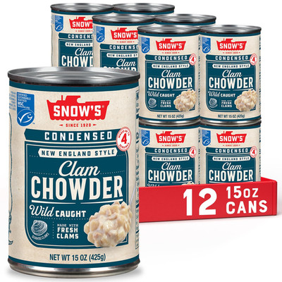 Snow's Condensed New England Clam Chowder, 15 oz Can (Pack of 12) - 4g Protein p