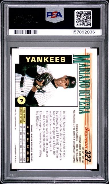 1993 BOWMAN #327 MARIANO RIVERA PSA 9 YANKEES HOF view 2