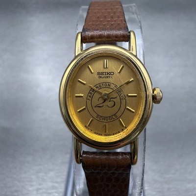Seiko Watch Women 17mm Gold Dial Gold Tone Oval 1N00-5K39 New Battery Vintage