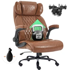 Big and Tall Office Chair 500LBS PU Desk Chair with Rubber Wheel for Home Office