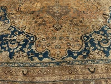 9x12 ANTIQUE ORIENTAL RUG HAND-WOVEN VINTAGE handmade muted persimmon navy worn