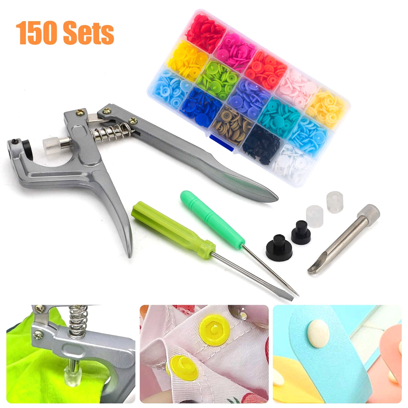 High-Quality 150PCS Snap Buttons Press Tool Kit with Fastener Pliers Mixed Color