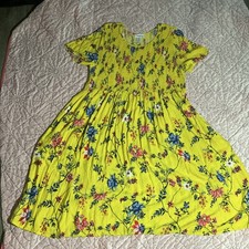 Easy Essentials Yellow Floral Smocked T-Shirt Dress Womens Plus 3X Short Sleeve