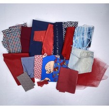Mixed Fabric Remnants Scrap Lot Quilting Junk Journal Porky Pig Denim Mesh Red