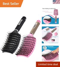 Boar Bristle Detangler Set for Fine, Thick, Curly Hair - Vented Curved Brushes
