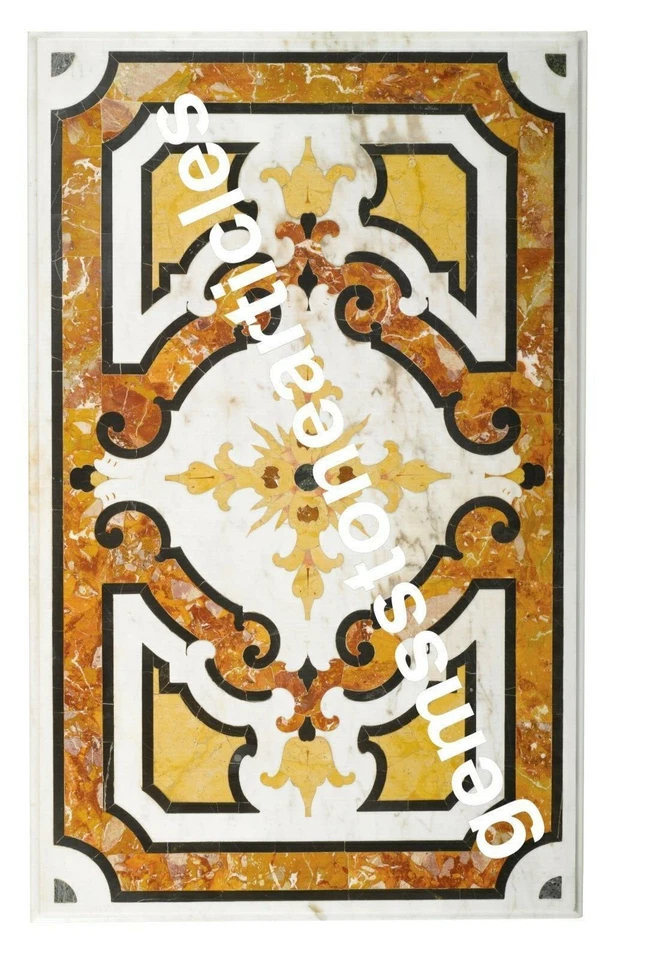 5'x3 Personalized Marble Dining Table Top for Hallway Decorative Handicraft Tops - Image 2 of 4