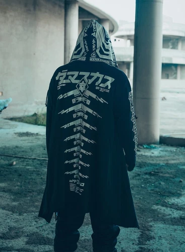 Niepce Unisex Cyber Alien Trench Coat Hooded Techwear Graphic Jacket - product listing photo