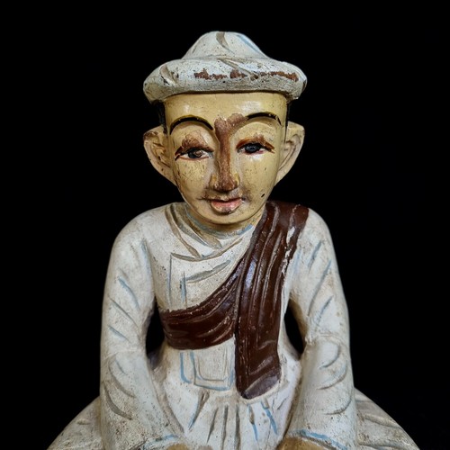 Antique Nat Spirit Statue Burmese Carved Wooden Mandalay Guardian Sculpture Art - Picture 3 of 13