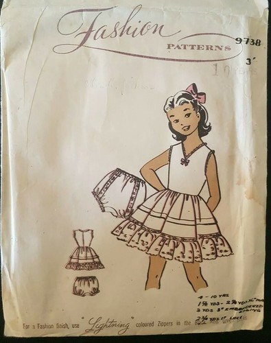 1950s Girl Age 10 Size 8 - 10 DRESS + BLOOMERS Pattern #9738 Frills Sleeveless - Picture 2 of 10