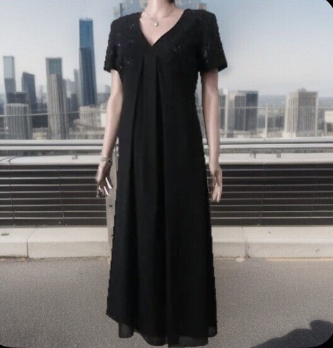 Jeffrey & Dara by Tom Barra Size 8 Black S-Sleeve Formal Beaded Evening Dress. - Foto 7 di 23