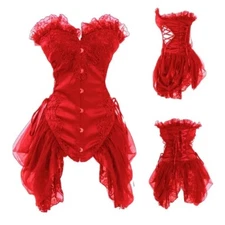 Sexy Satin Gothic with Tulle Overbust Corset Steampunk Bustier Burlesque Dress