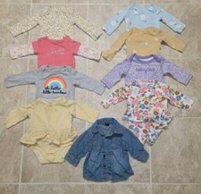 Lot of 8 Cotton Baby Girl One Piece Long Sleeve Bodysuits Newborn With 1 Denim