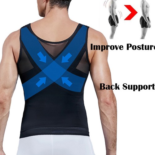 Männer Kompressionsshirt zum Verstecken von Gynäkomastie Mann Moobs Abnehmen Body Shaper Tops - Bild 7 von 21