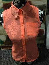 Princess Vera Wang Size X Small Blouse Orange/Pink  Sheer Sleeveless Button Down