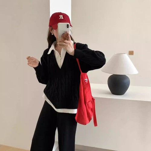Winter New Womens Zipper Sweater Top Wide Leg Pants Two Piece Casual Sweater Set - Picture 3 of 28