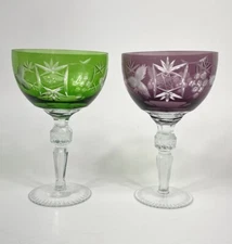 VTG Hortensja (Hortensia) Green & Purple Wine Hock Crystal Wine Glasses Goblets