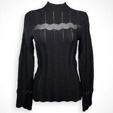 Tom Ford Black Mock Neck Scalloped Edge Knitted Sweater Top - Size XS AUTHENTIC