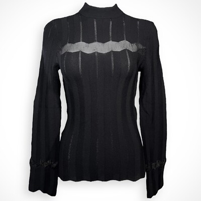 Tom Ford Black Mock Neck Scalloped Edge Knitted Sweater Top - Size XS AUTHENTIC