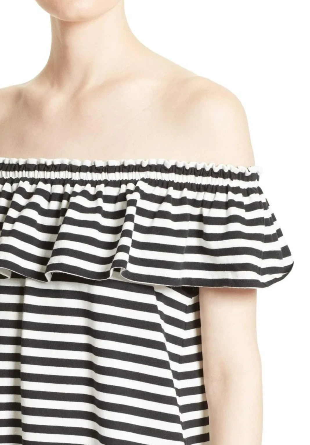 NUOVO abito Kate Spade bianco nero a righe scopa strada spalle scoperte cotone XS