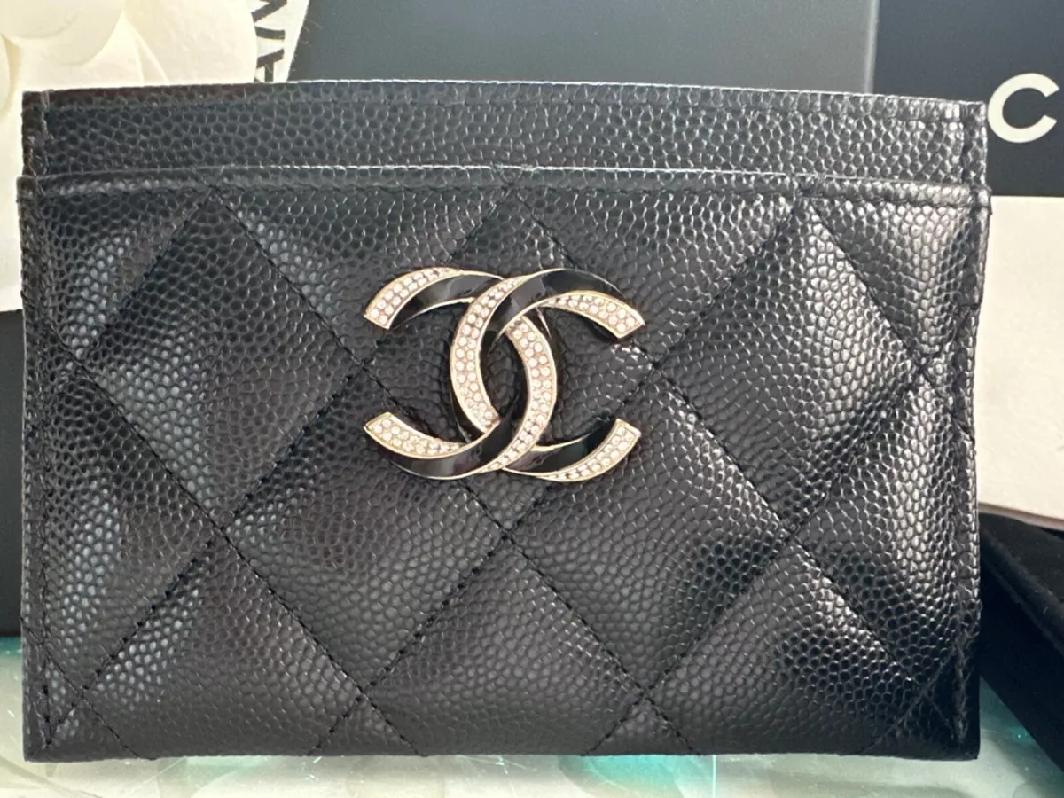 CHANEL Black Caviar Wallet GOLD Card Phone Holder