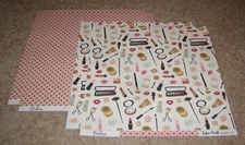 Echo Park 12x12 Double Sided Scrapbook Paper Lot of 4 ~ Salon/Makeup/Pink & Blk.