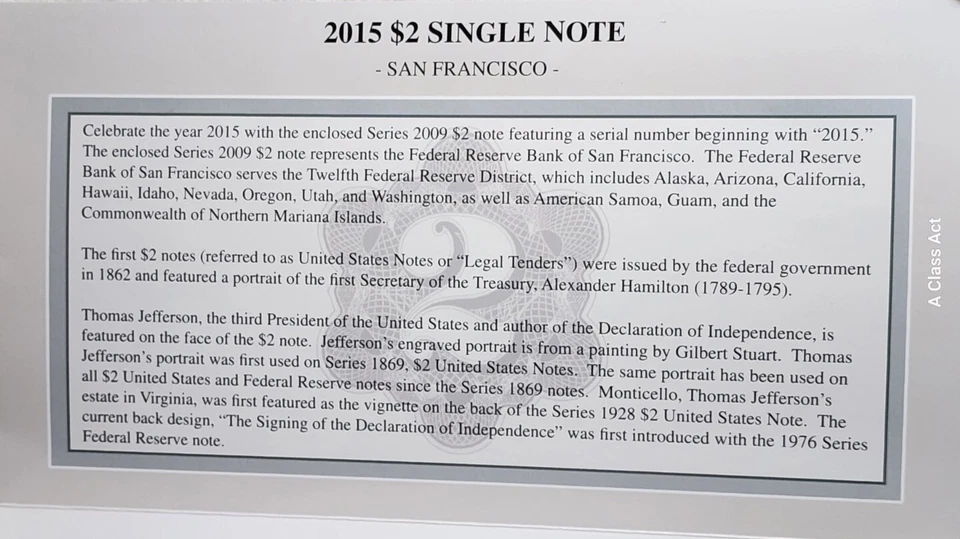 2015 $2 Single Note Federal Reserve of San  Francisco Gem/Crisp Unc SC240 - Image 3 of 4