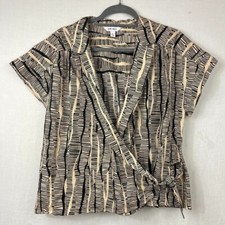 Nine West Short Sleeve Wrap Blouse Womens XL Boho Office Funky Abstract