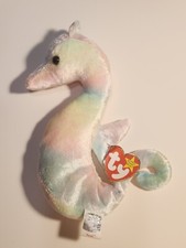 TY NEON The Seahorse Beanie Baby 1999 With Tag Errors  Holo Tush Tag - XRare