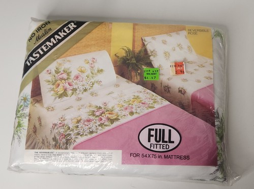 Vintage Tastemaker Full Fitted Sheet Floral No Iron Muslin New