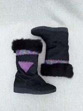 VTG Apres Ski Womens Goat Fur Winter Boots SZ 38 Made in Italy Purple Triangles