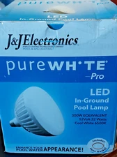 J&J Electronics 12V, 28W PureWhite Cool White LED Pool Lamp (26612) with Gasket