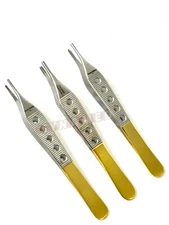 3 PCS  GERMAN GOLD HANDLE ADSON TISSUE+BROWN+DRESSING FORCEPS 4.75" FINESTRATED