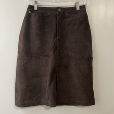 Vintage Bagatelle Size 4P Womens Brown Suede Leather Midi Skirt