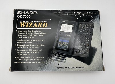CIB Sharp OZ-7000 Black WIZARD Electronic Organizer 32KB Calculator UNTESTED