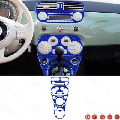 Blue Carbon Fiber Digital Climate Center Console Trim Kit For 2012-2015 Fiat 500
