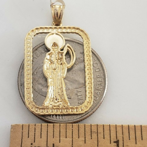 14k Gold santa muerte grim reaper angel of death pendant rectangular 1.25"  - Picture 10 of 10